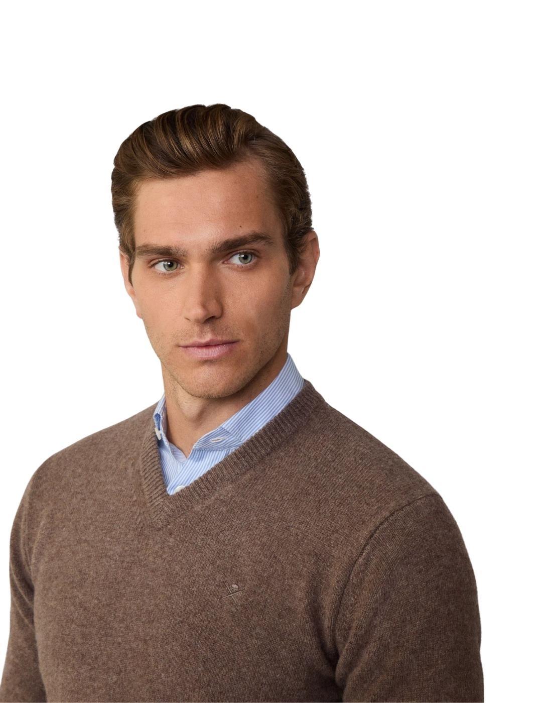 Hackett Punto Lambswool V Neck Malt Beige