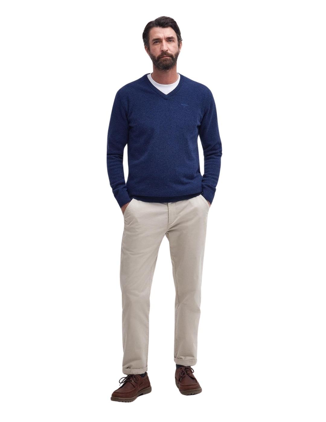 Barbour Jersey Azul oscuro cuello pico