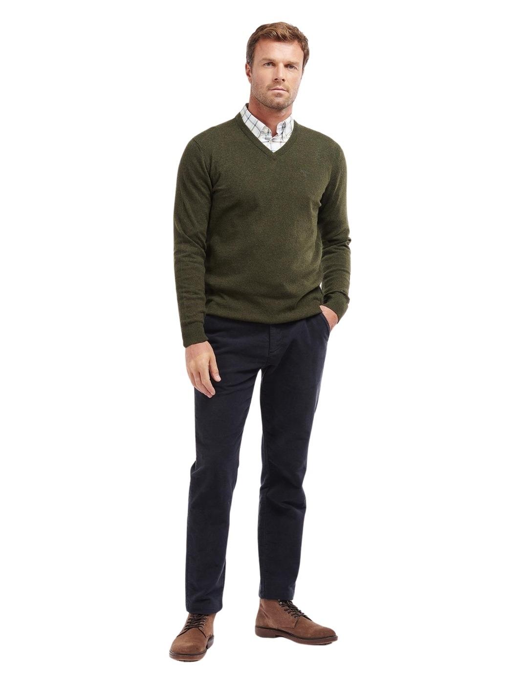 Barbour Jersey Verde oscuro cuello pico