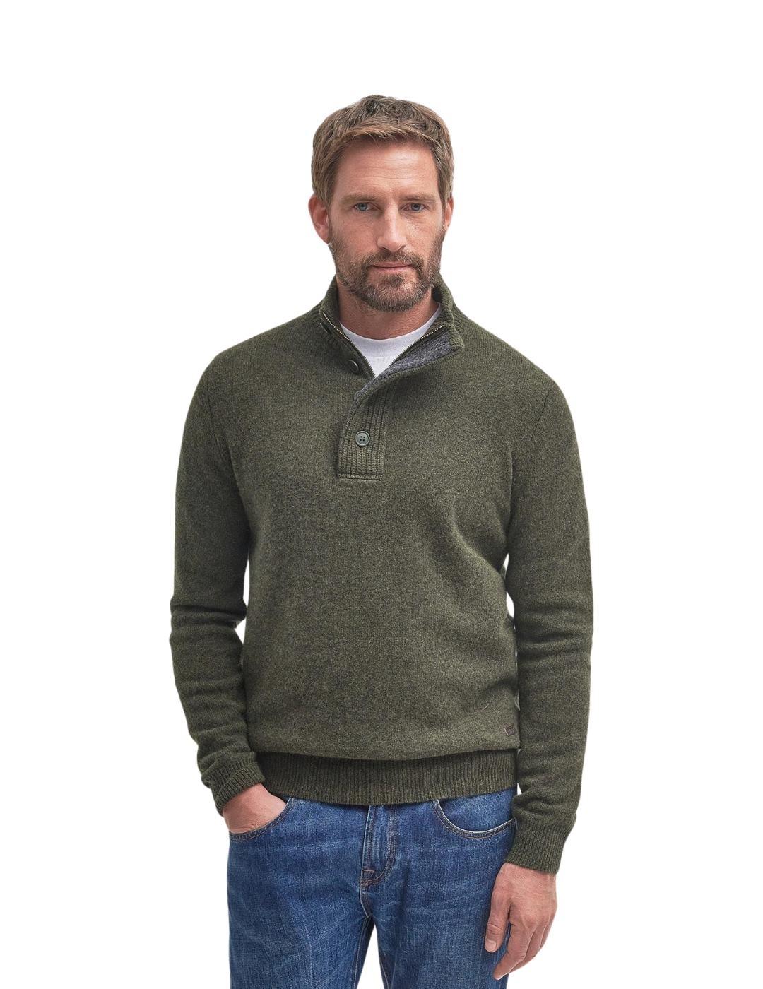 Barbour Jersey Verde cuello botones