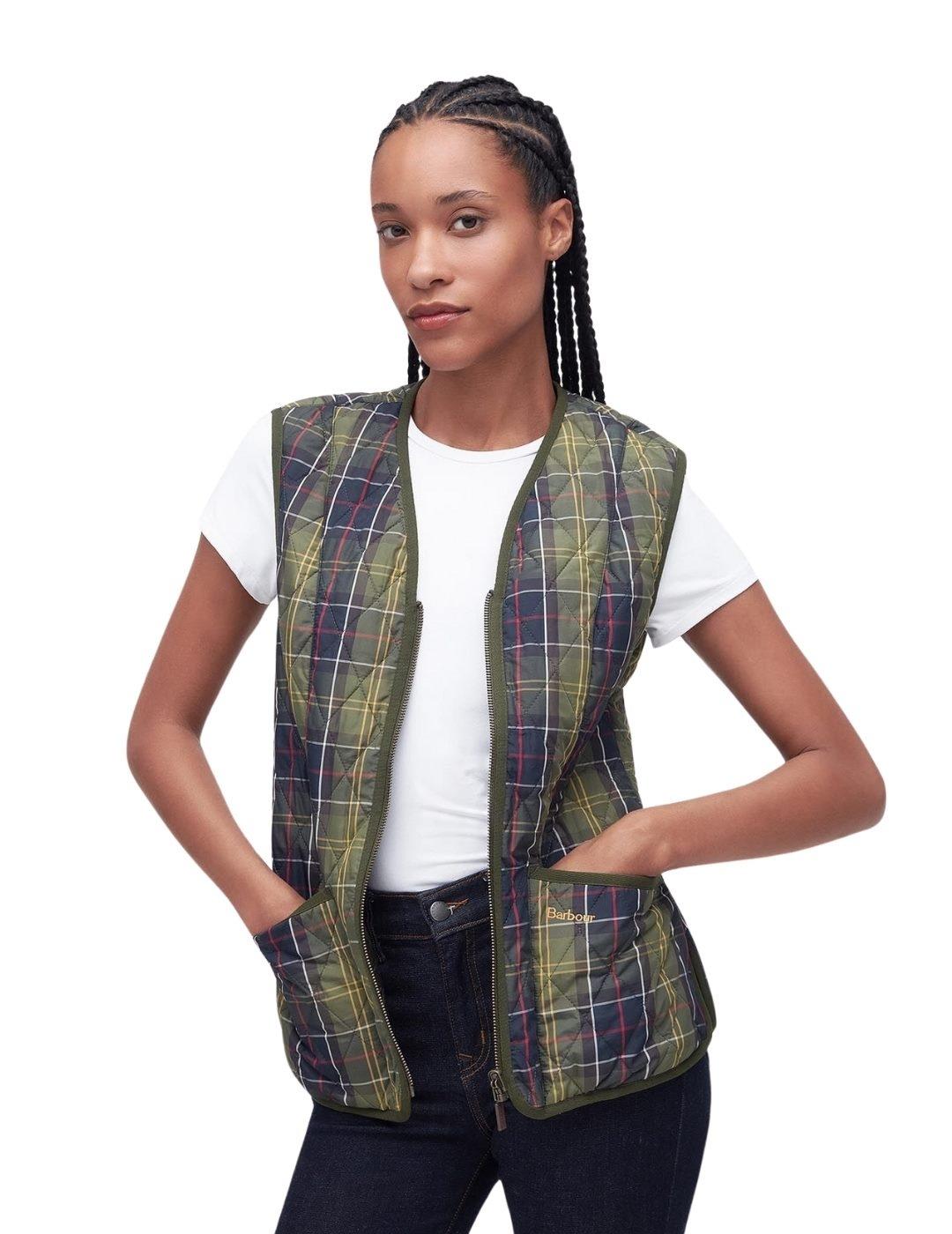 Barbour Chaleco Tartan Betty Liner Verde y azul