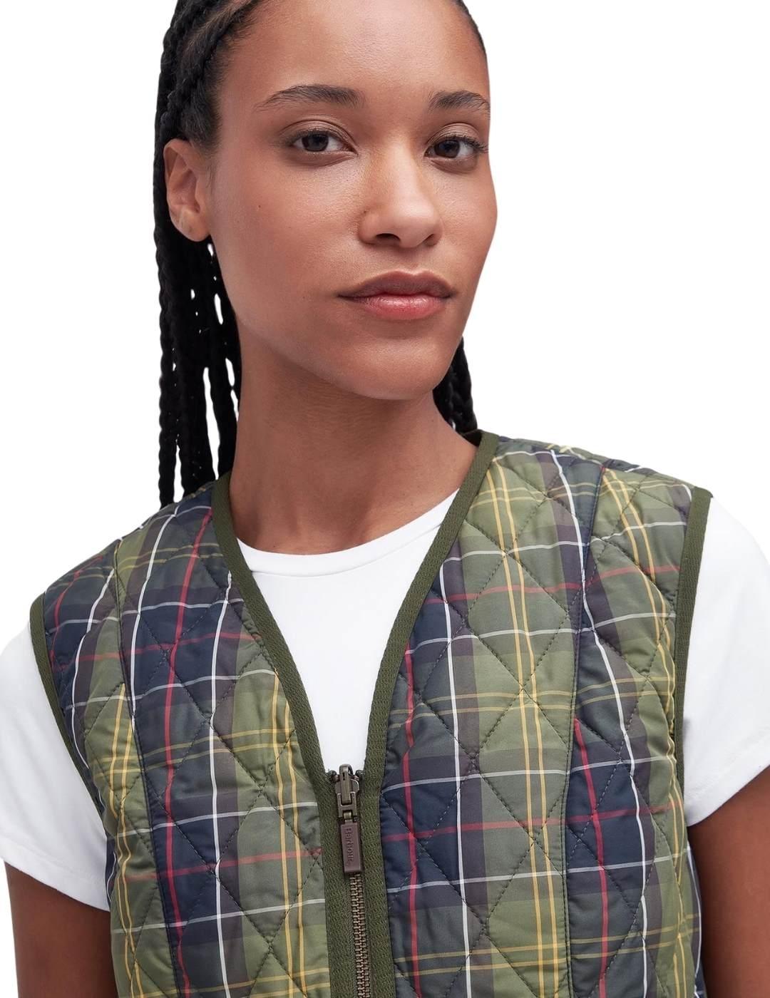 Barbour Chaleco Tartan Betty Liner Verde y azul