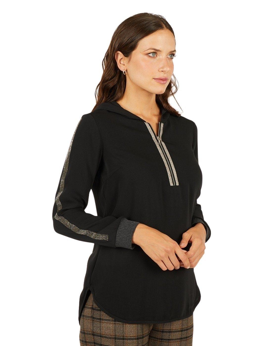 Blusa Anna Mora Negra Capucha Para Mujer