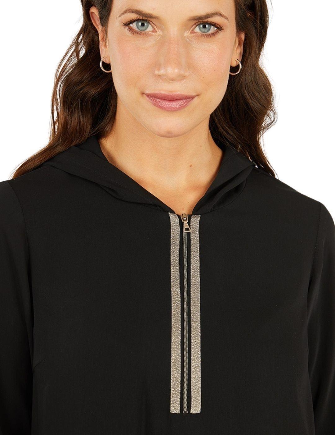 Blusa Anna Mora Negra Capucha Para Mujer