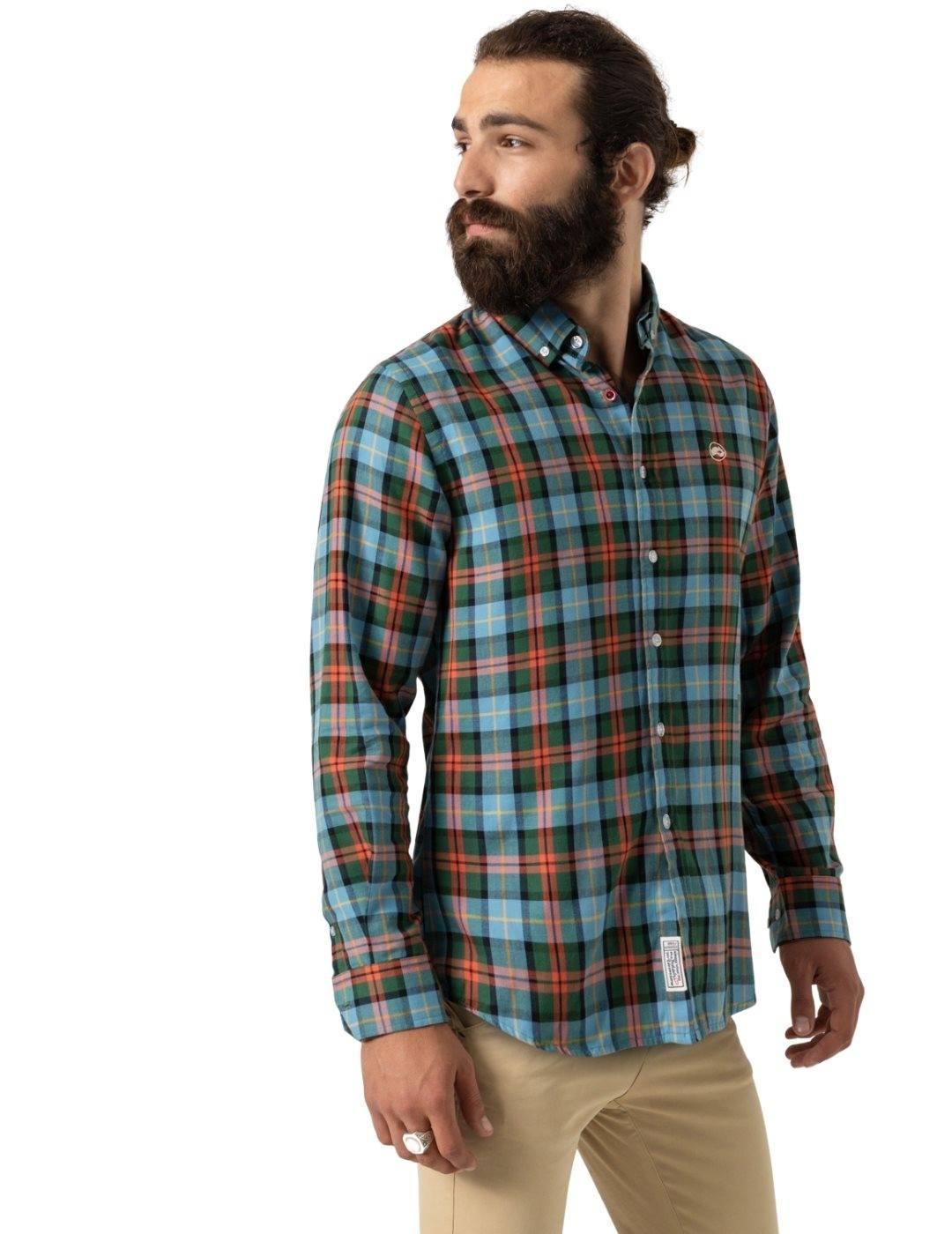 Camisa Altonadock Cuadros Naranja Verde y Azul Para Hombre