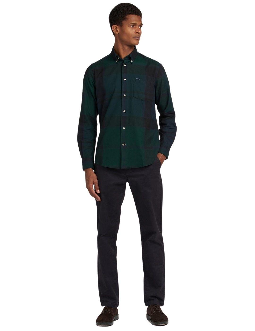 Camisa Barbour Cuadros Verde y Negra Para Hombre
