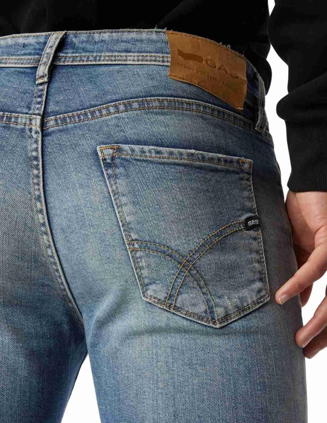 Vaqueros Gas Jeans Sax Zip Azul Medio Para Hombre