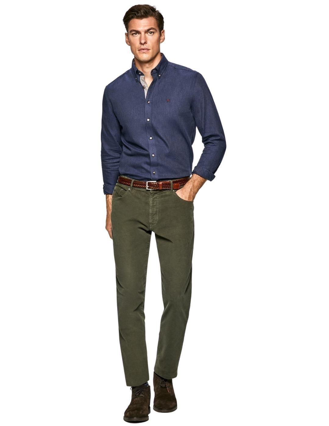 Camisa Hackett Franela Marino Para Hombre