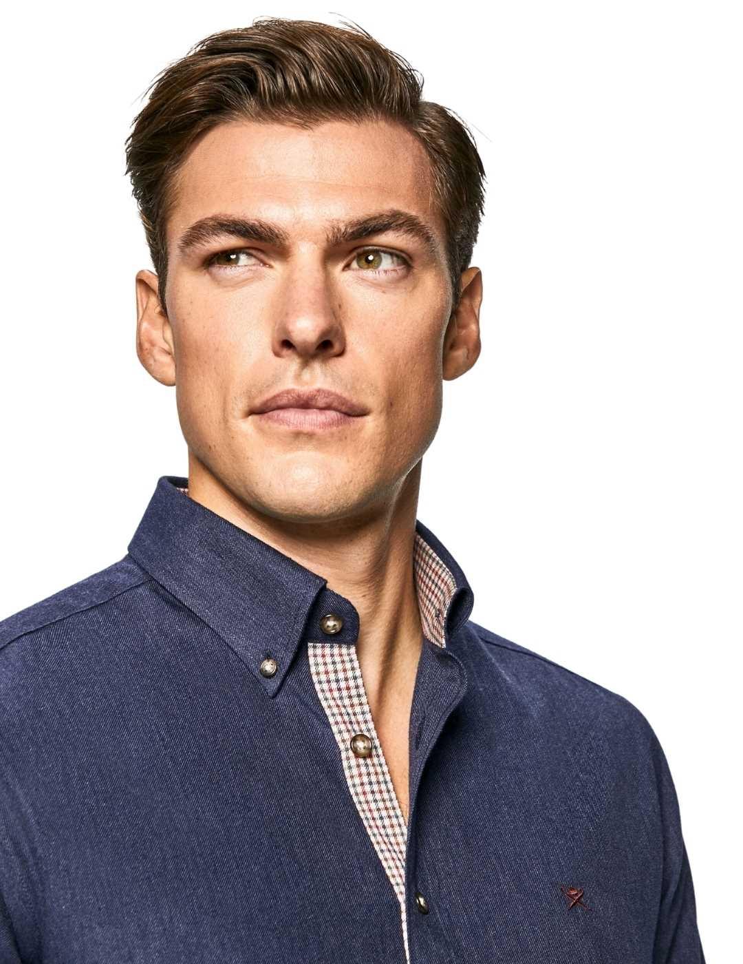 Camisa Hackett Franela Marino Para Hombre