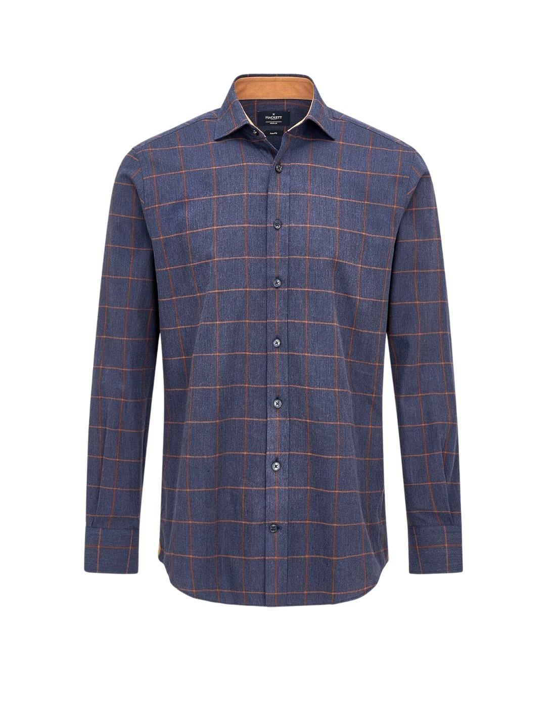 Camisa Hackett Marino Cuadros Naranja Para Hombre