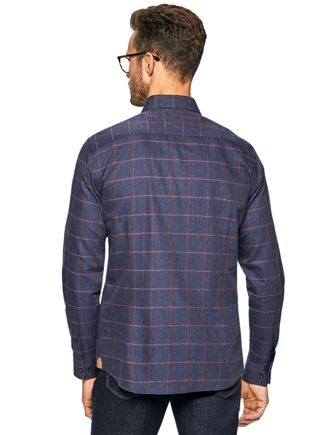 Camisa Hackett Marino Cuadros Naranja Para Hombre