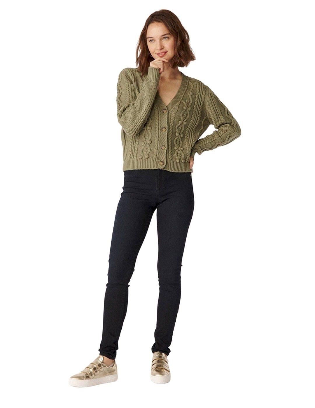 Cárdigan Naf Naf Trenzado Verde Para Mujer