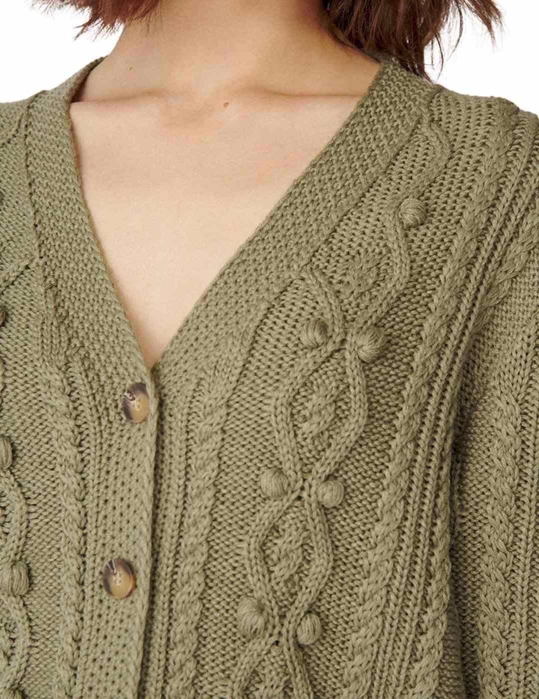 Cárdigan Naf Naf Trenzado Verde Para Mujer