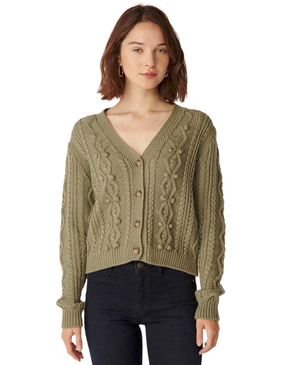 Cárdigan Naf Naf Trenzado Verde Para Mujer