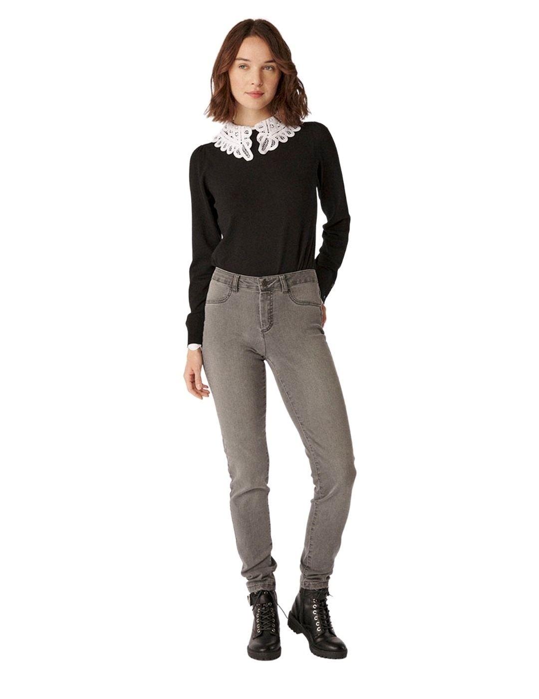 Pantalón Naf Naf Pitillo Gris Para Mujer