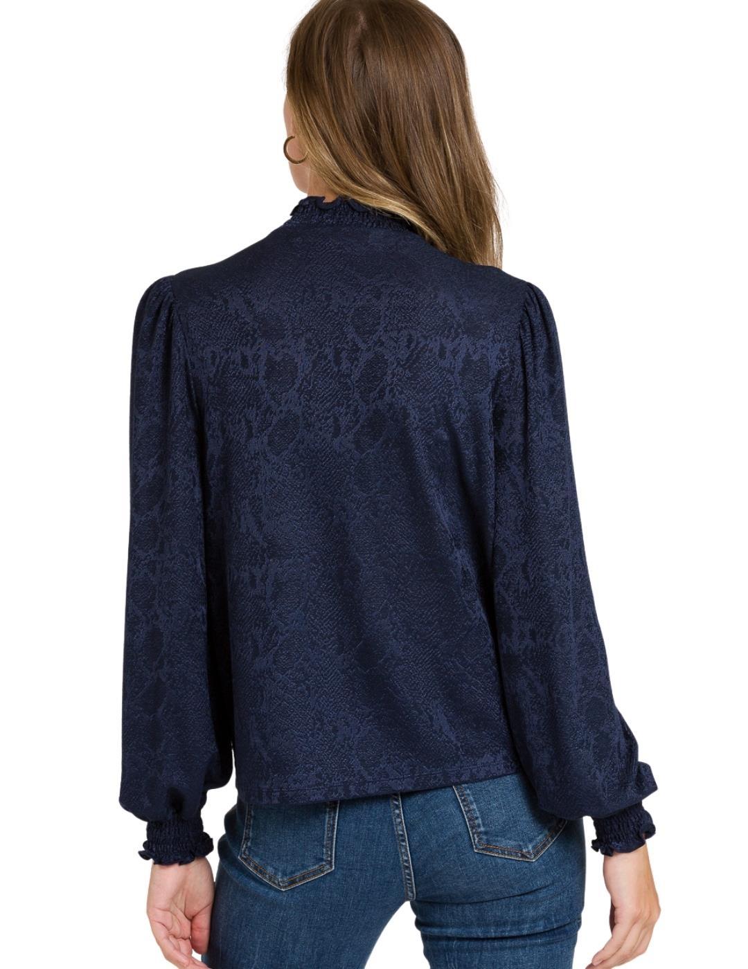 Camiseta Naf Naf Marino Brocado Para Mujer