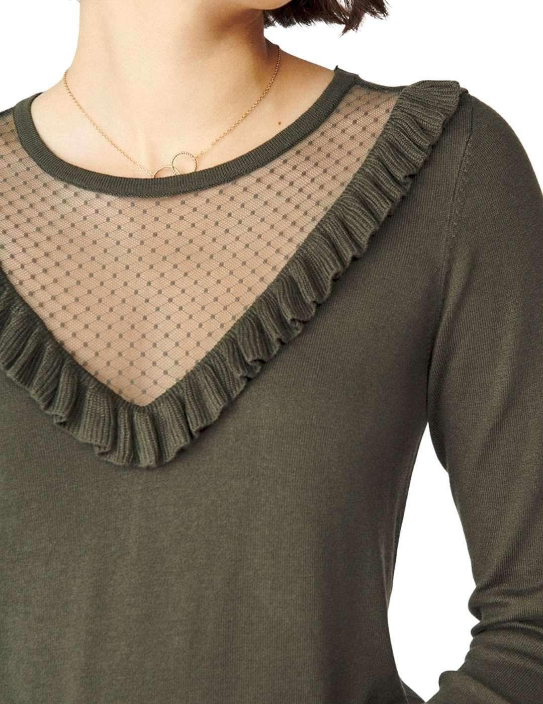 Jersey Naf Naf Verde Con Plumeti Para Mujer