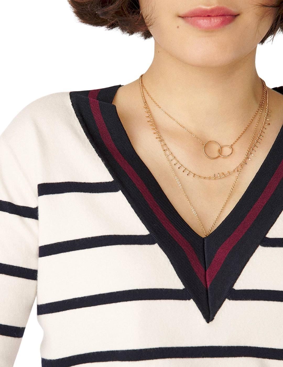 Jersey Naf Naf Rayas Blanco y Azul Para Mujer