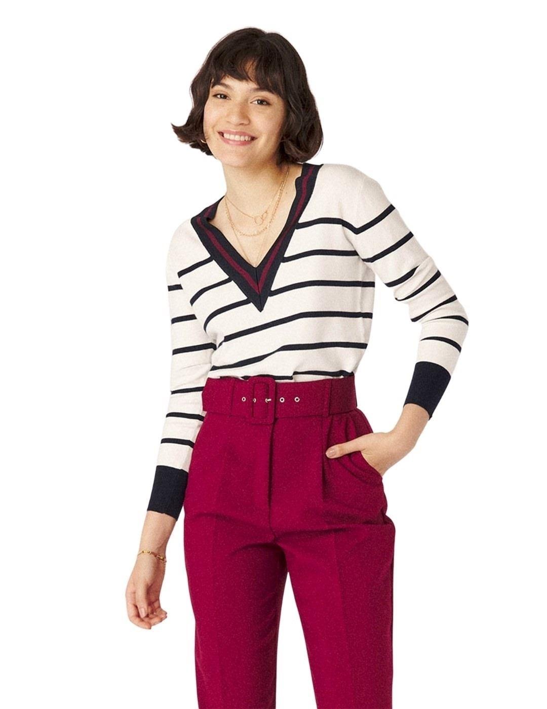 Jersey Naf Naf Rayas Blanco y Azul Para Mujer