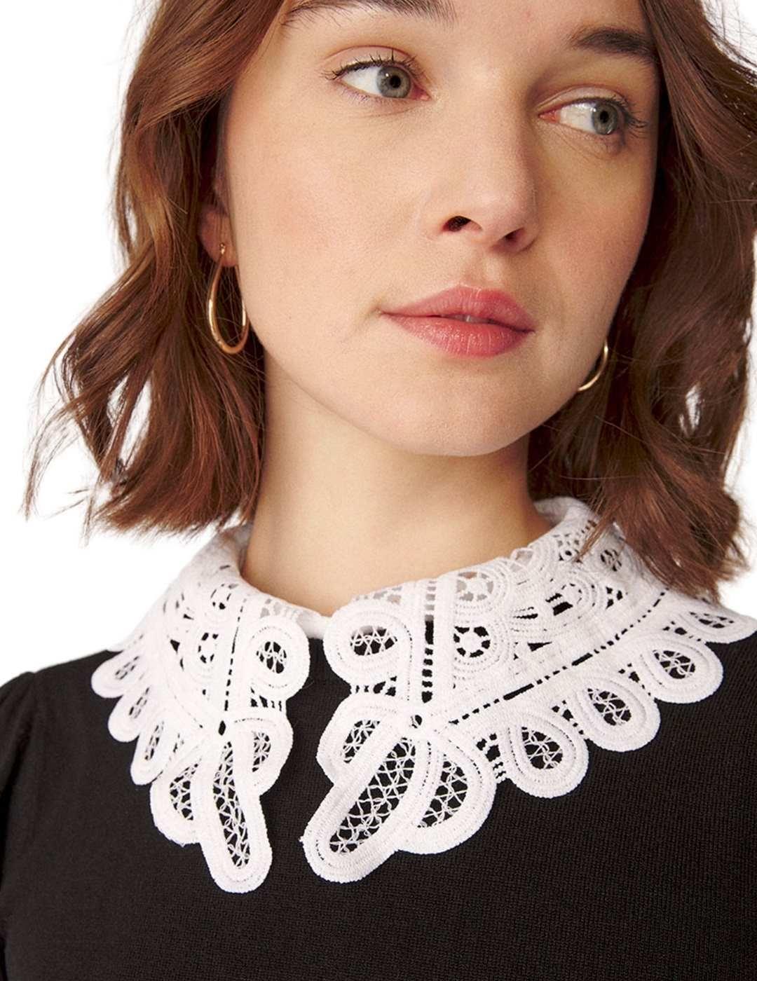 Jersey Naf Naf Negro Cuello Encaje Para Mujer