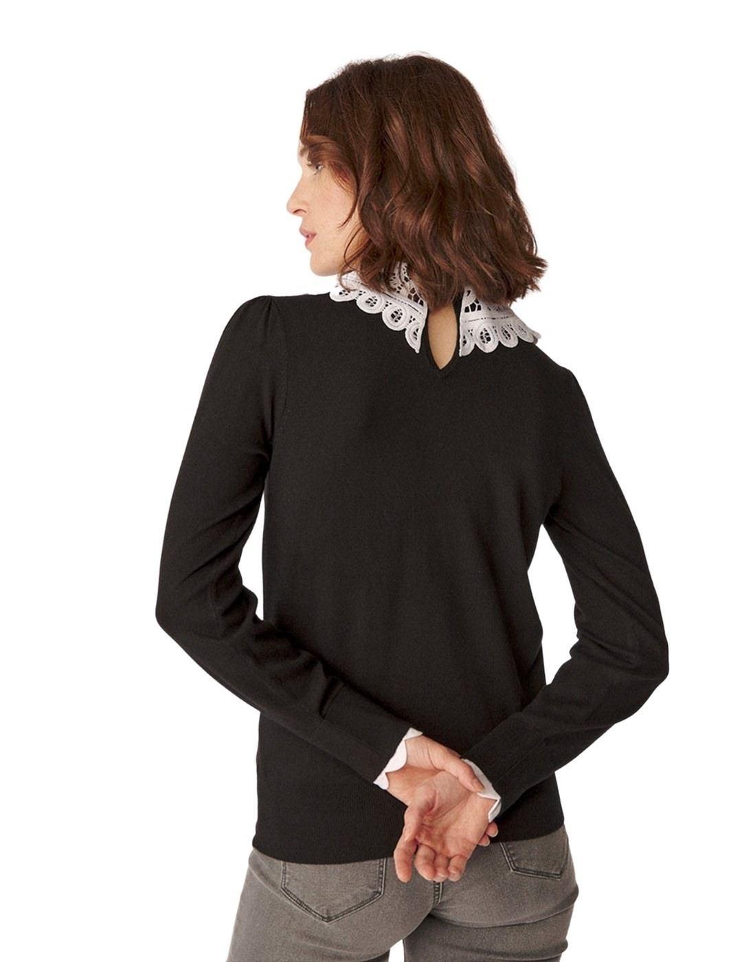 Jersey Naf Naf Negro Cuello Encaje Para Mujer