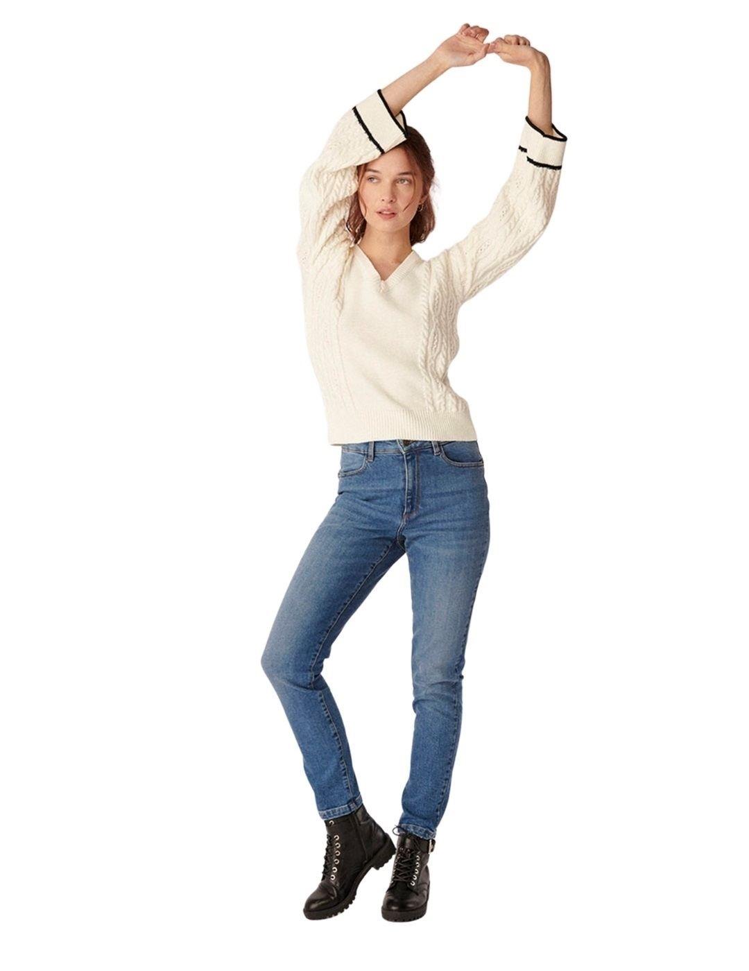 Jersey Naf Naf Blanco Trenzado Para Mujer