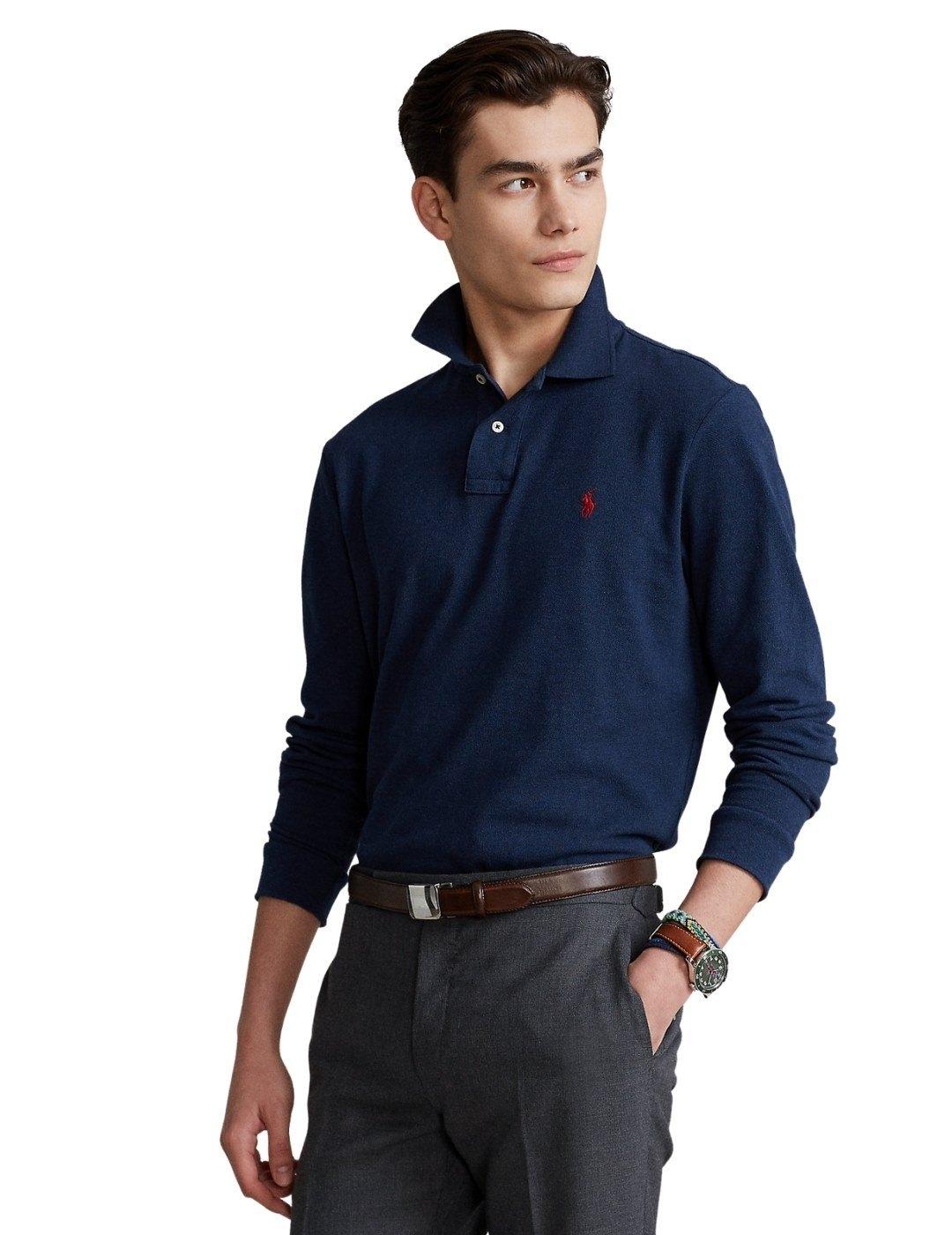 Polo Ralph Lauren Color Marino Manga Larga Para Hombre