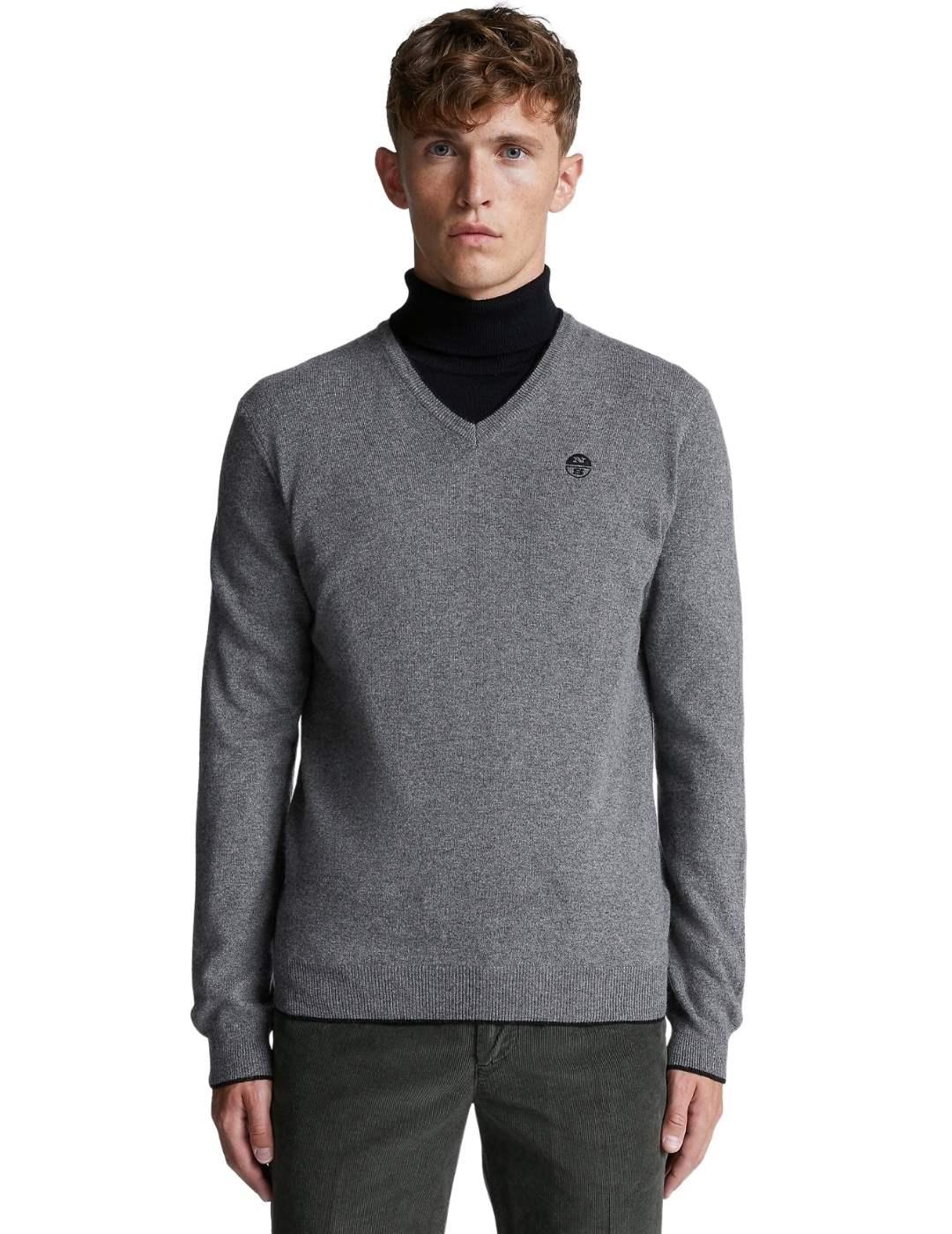 Jersey North Sails Cuello Pico Gris Para Hombre