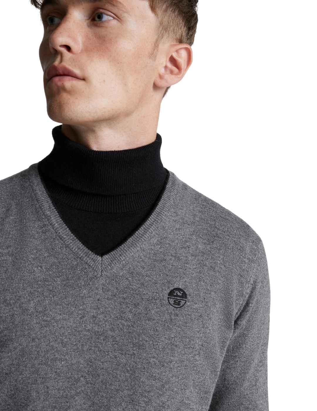 Jersey North Sails Cuello Pico Gris Para Hombre