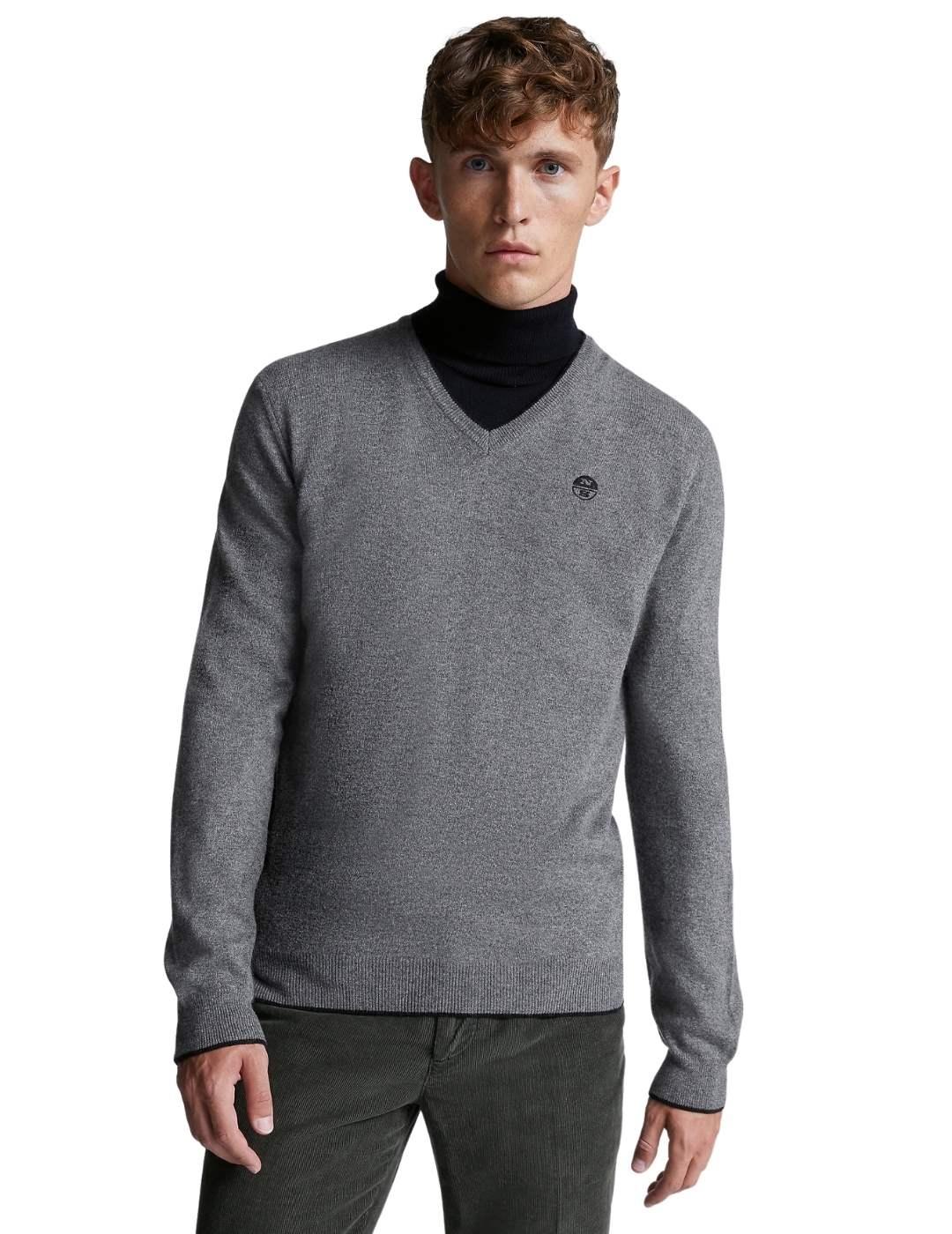 Jersey North Sails Cuello Pico Gris Para Hombre