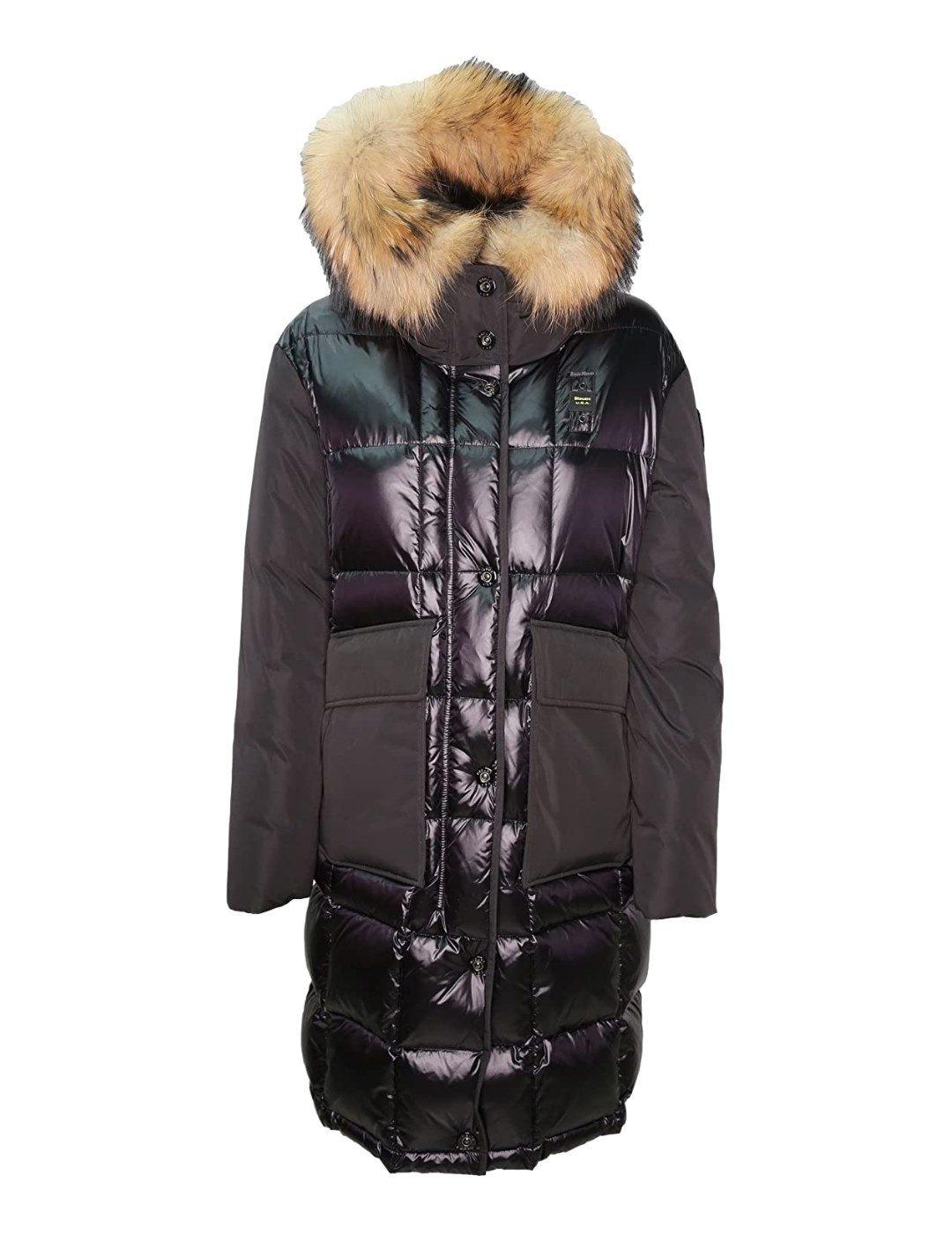 Plumas Blauer Negro Capucha de Pelo Combinado Para Mujer