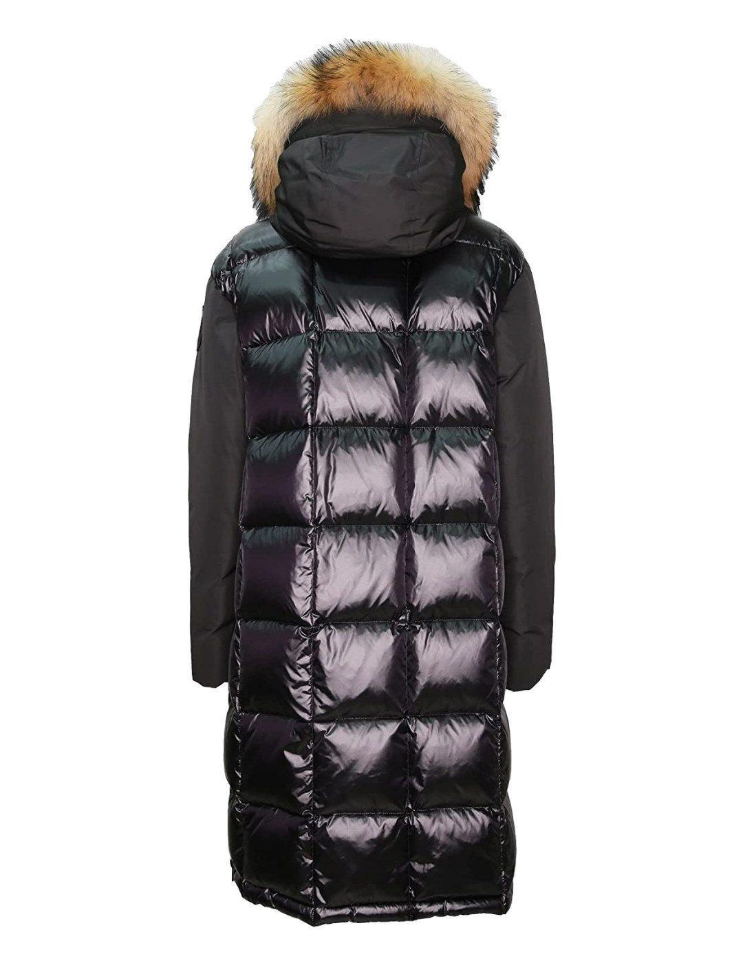 Plumas Blauer Negro Capucha de Pelo Combinado Para Mujer