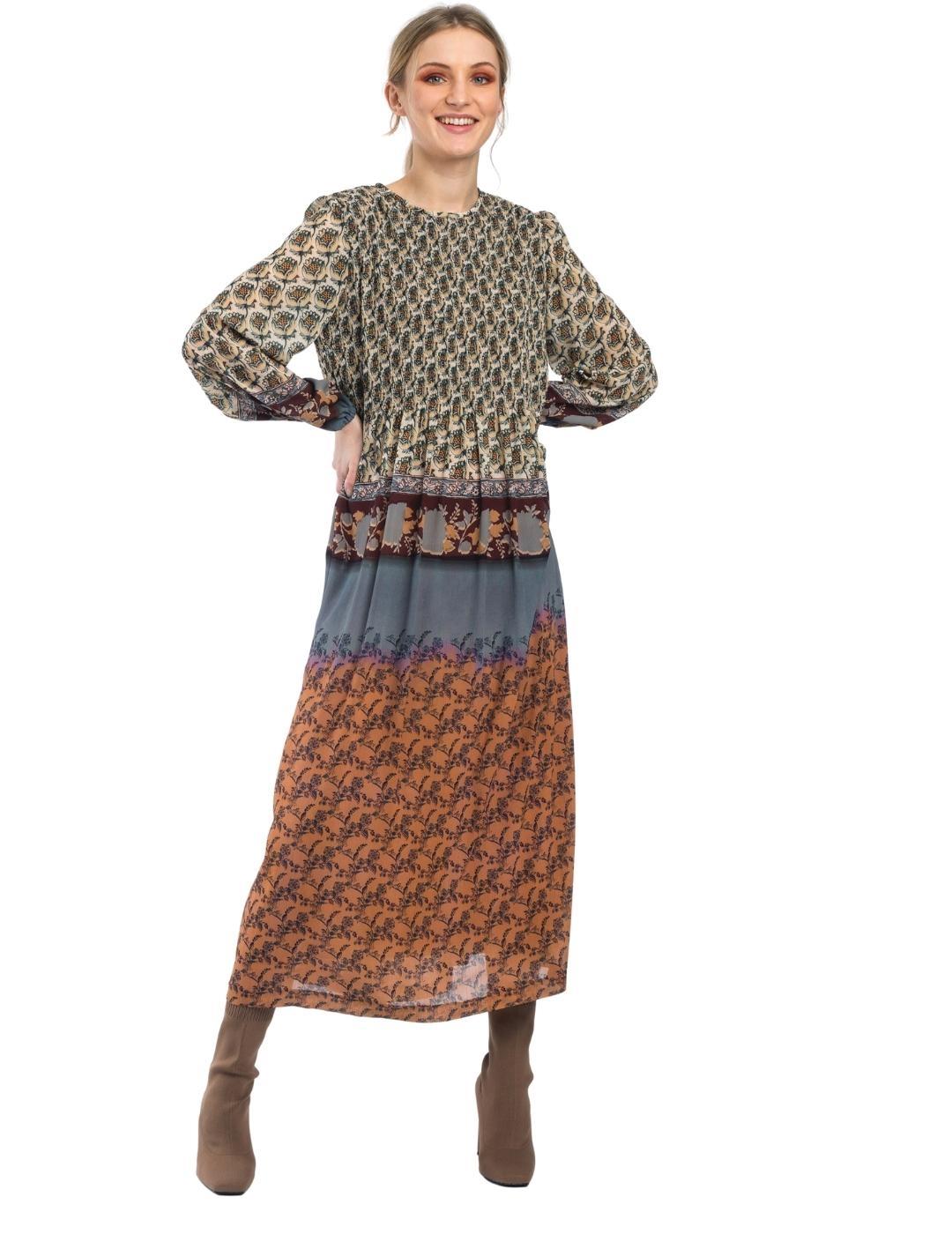 Vestido Alba Conde Teja Largo Para Mujer