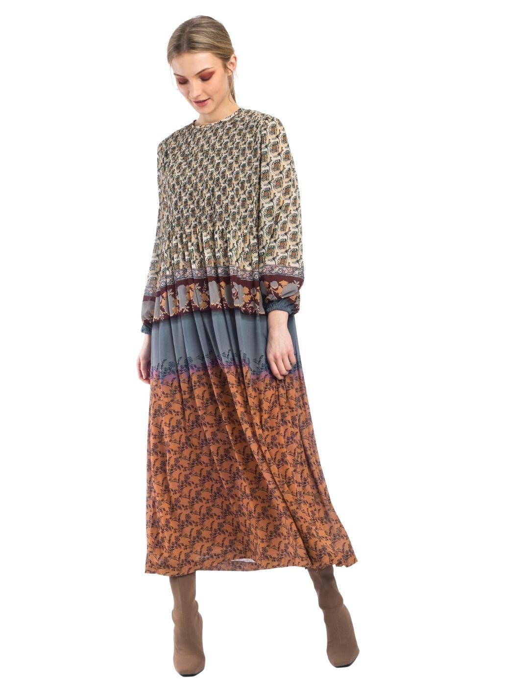 Vestido Alba Conde Teja Largo Para Mujer