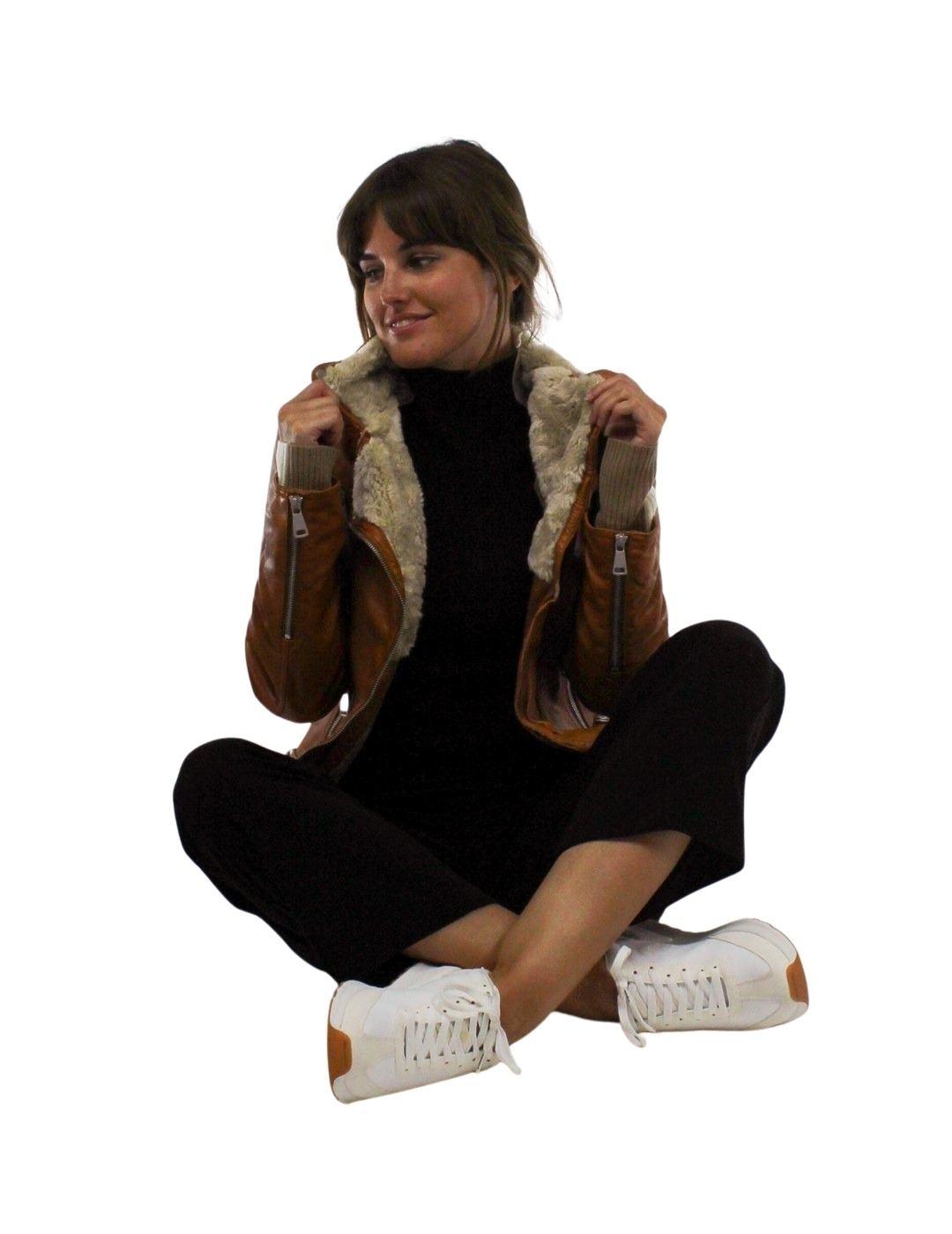 Cazadora Freaky Nation Biker Lady Camel Forrada Para Mujer