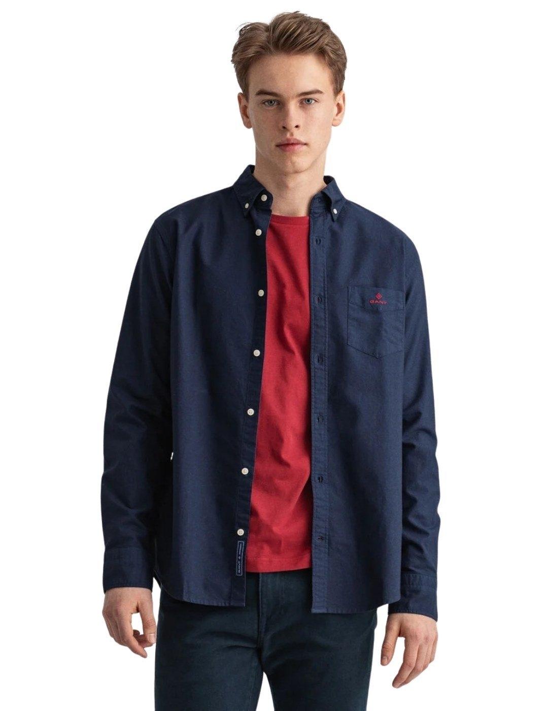 Camisa Gant Azul Oxford Regular Fit Para Hombre