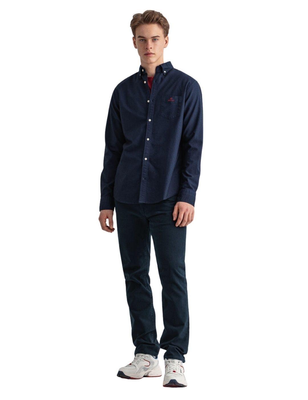 Camisa Gant Azul Oxford Regular Fit Para Hombre