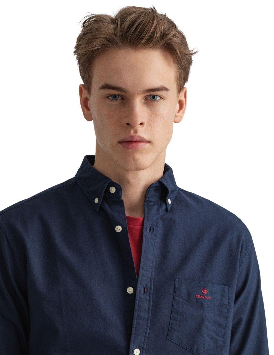 Camisa Gant Azul Oxford Regular Fit Para Hombre