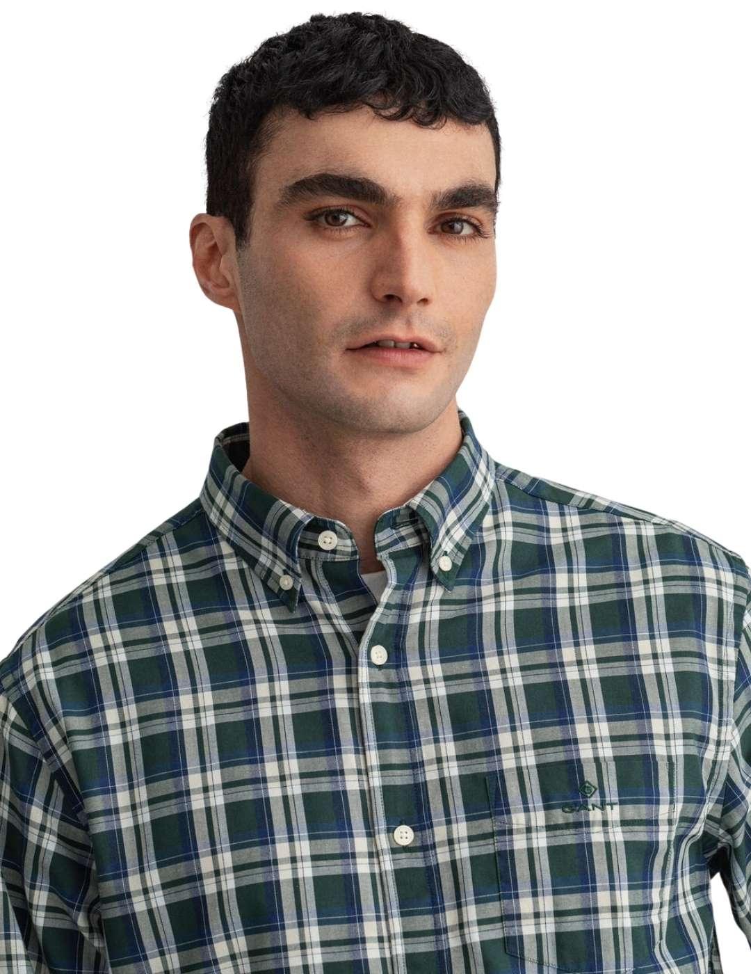 Camisa Gant Oxfor Cuadros Verde Para Hombre