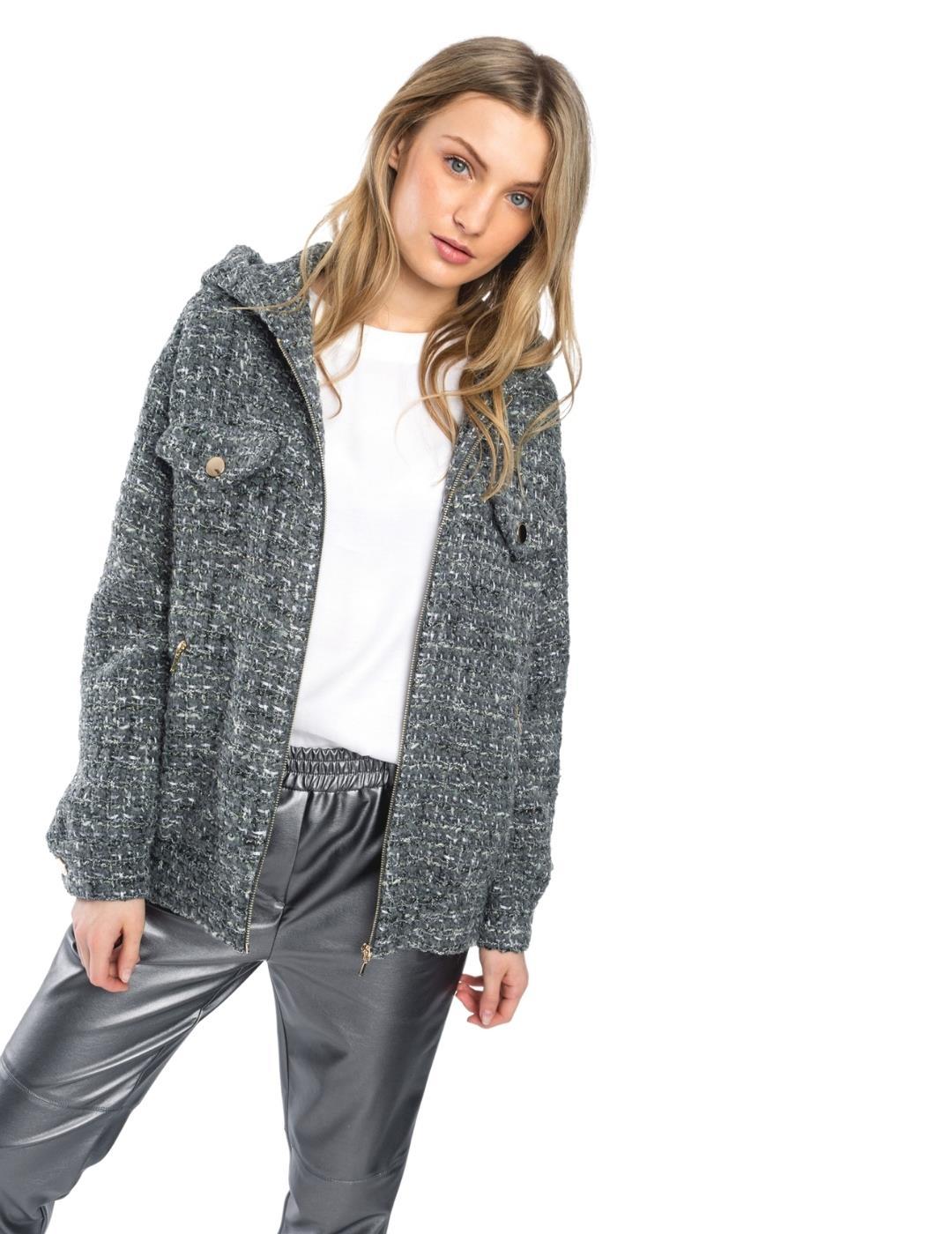 Cazadora Alba Conde Gris Capucha Para Mujer