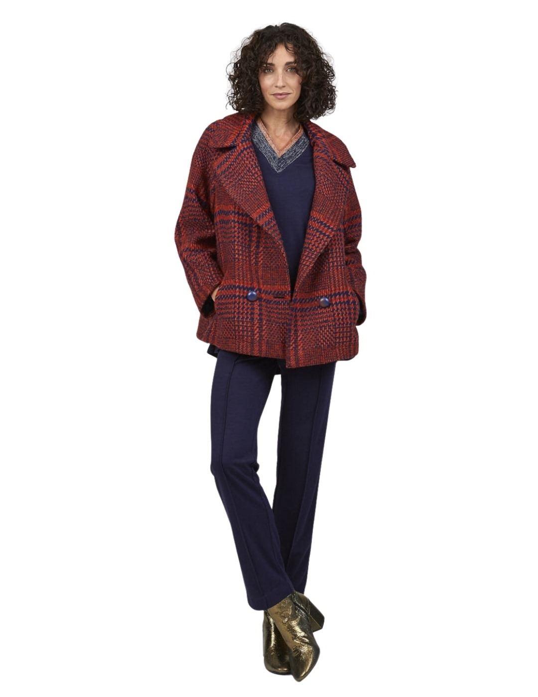 Chaquetón Mercedes de Miguel Pata de Gallo Rojo Para Mujer