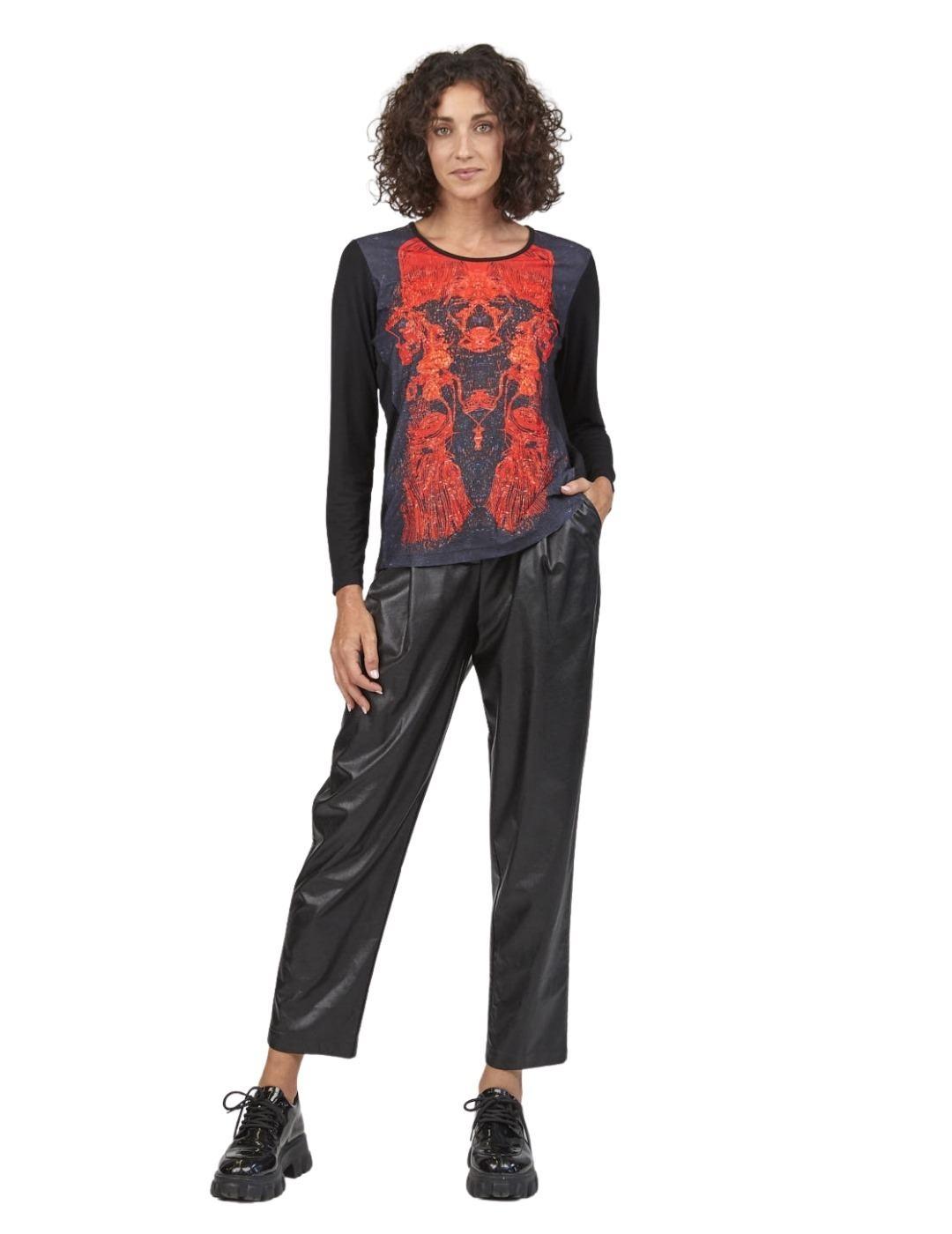 Camiseta Mercedes De Miguel Negro Manga Larga Para Mujer