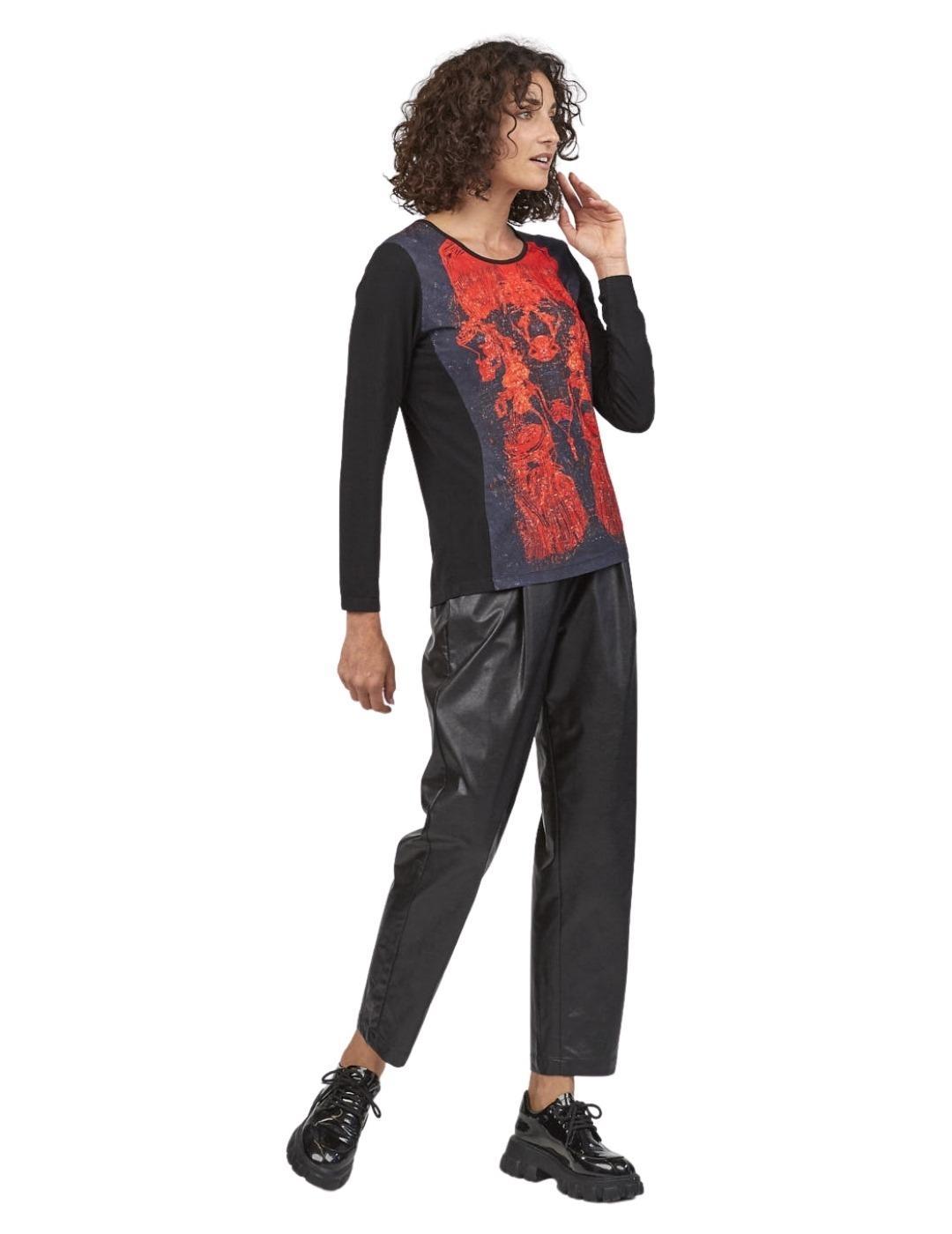 Camiseta Mercedes De Miguel Negro Manga Larga Para Mujer