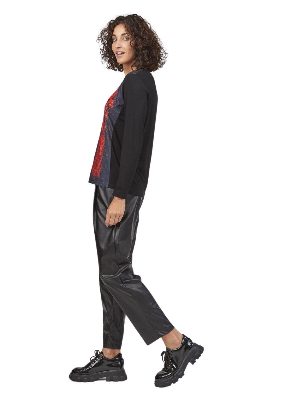 Camiseta Mercedes De Miguel Negro Manga Larga Para Mujer