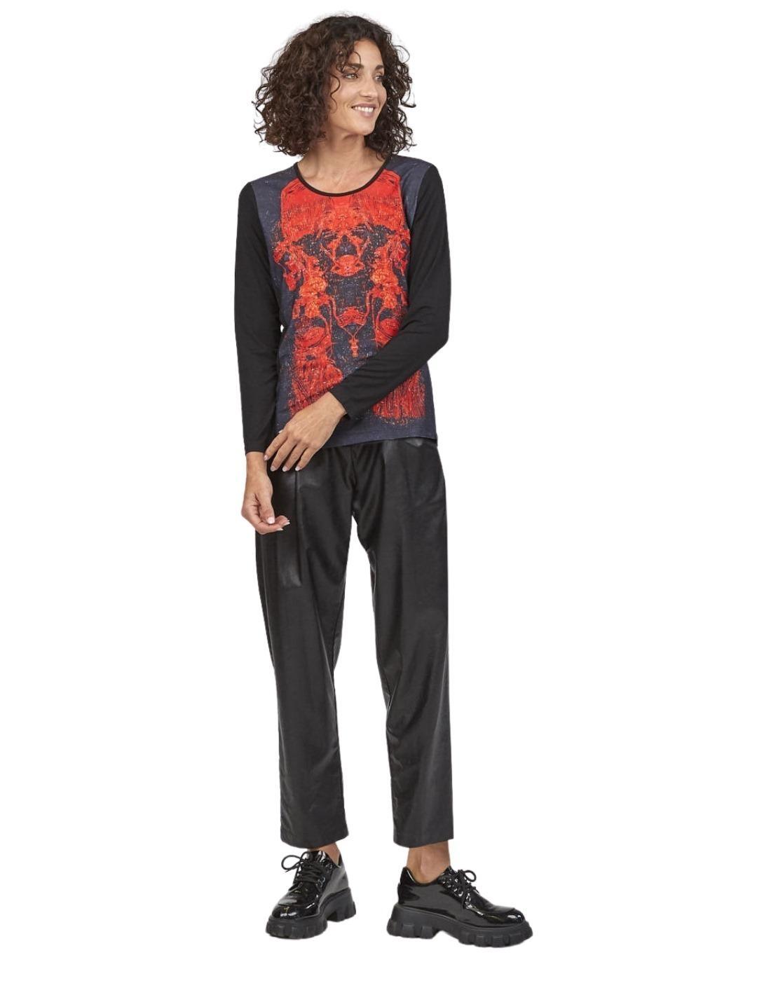 Camiseta Mercedes De Miguel Negro Manga Larga Para Mujer