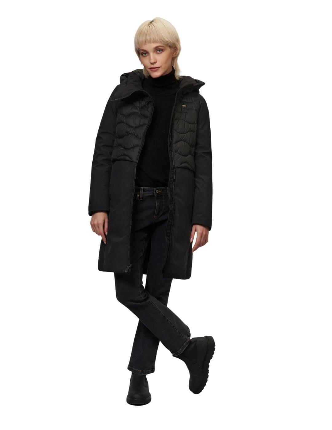 Plumífero Blauer Largo Negro Combinado Para Mujer