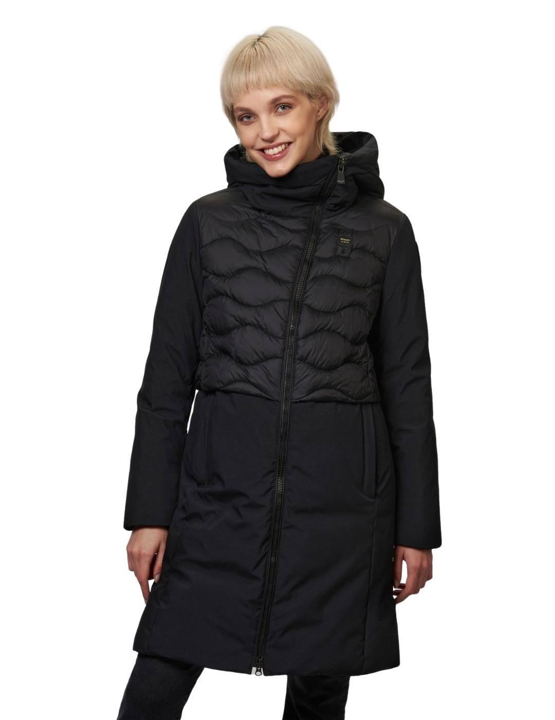 Plumífero Blauer Largo Negro Combinado Para Mujer