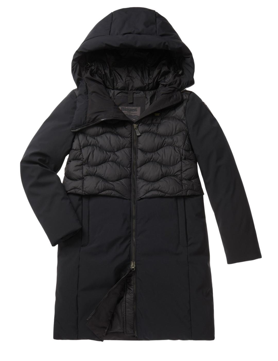 Plumífero Blauer Largo Negro Combinado Para Mujer