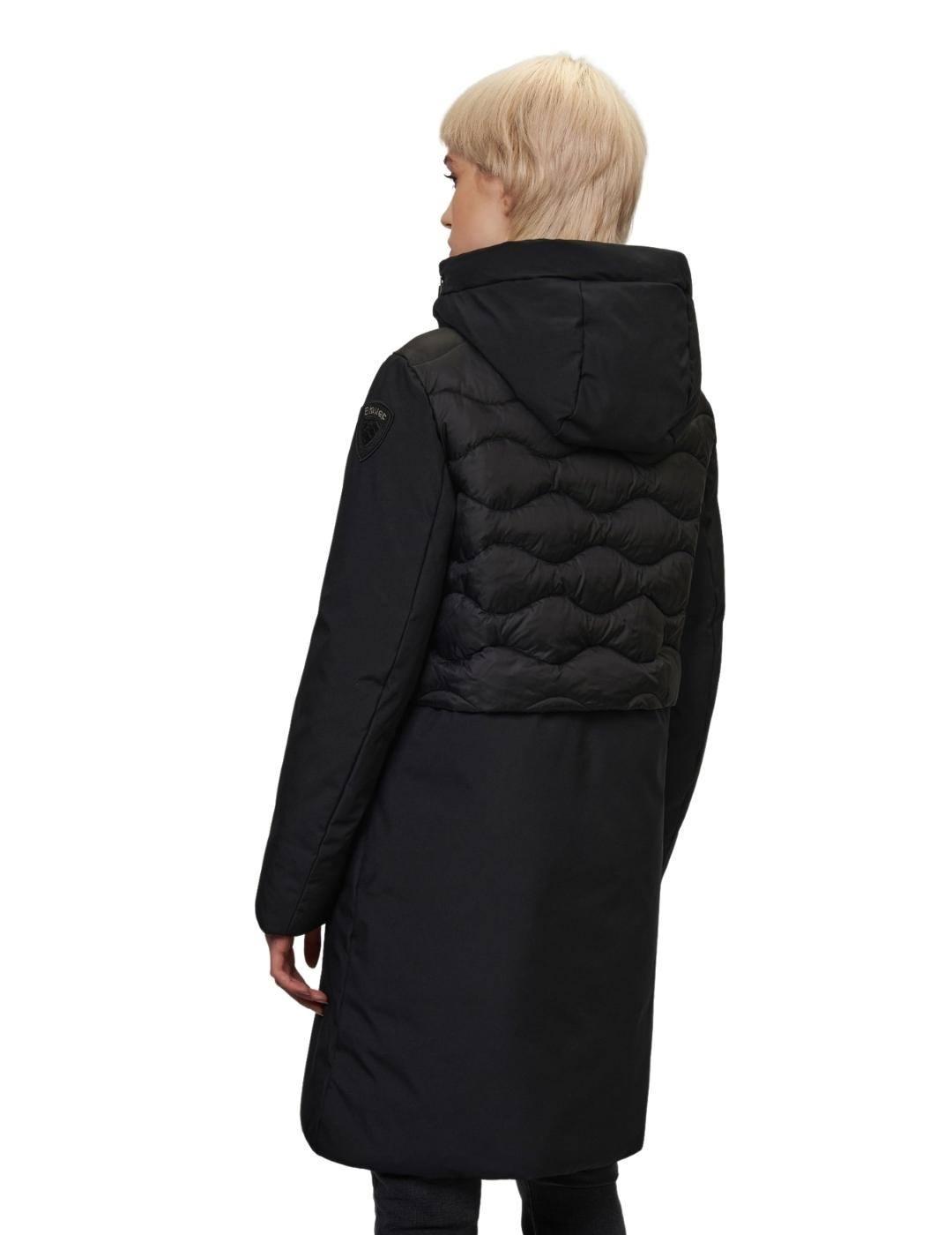 Plumífero Blauer Largo Negro Combinado Para Mujer