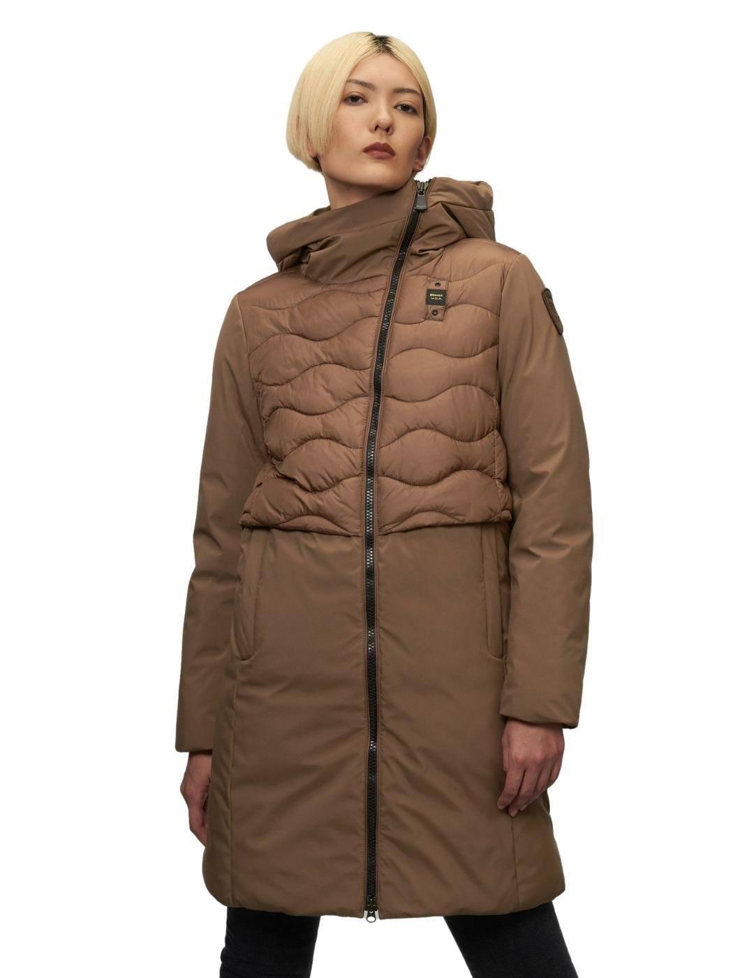 Plumífero Blauer Largo Marrón Combinado Para Mujer